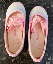 Primark Girls Pink Glitter Ballet Flats Slip On Bow Round Toe UK 5 EU 22 Girls' Ballet Flats price