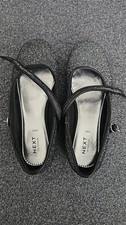 NEXT girls Ballet Flats Black/Silver Fabric Upper Buckle Round Toe UK 2 Girls' Ballet Flats price