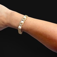Vintage Signed Trifari™ Gold-Tone Faux Pearl & Rhinestone Link Bracelet Gold Bracelet price