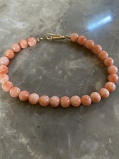 Vintage Natural Peach Coral 6” Beaded Bracelet Gold Tone Secure Clasp Gold Bracelet price