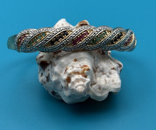Vintage Vermeil Gold Sterling Silver Multi-Gemstone Braided Ribbon Bangle 7" Gold Bracelet price