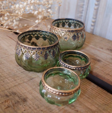 New Vintage Shabby Chic GREEN Glass PUMPKIN Tea Light Candle Holder Votive Candle Holder price