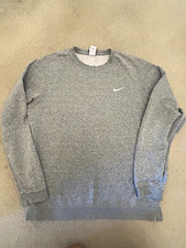 Nike Men’s Grey Crew Neck Pullover Sweatshirt Logo Fleece Cotton Blend L Men's Sweatshirt price