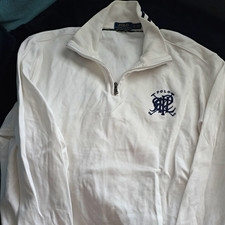 Polo Ralph Lauren Men’s White 1/4 Zip Mock Neck Piqué Sweatshirt XL Men's Sweatshirt price