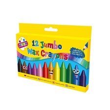 12 Jumbo Wax Crayons - Pack Children Kids Party Colouring Soft Bright Colours Wax Crayons price