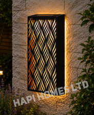 Solar LED Light Wave Design Metal Wall Art Panel Garden Patio Fence Outdoor NEW Multi-piece / Forex Wall Art price