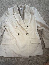 Primark Cream Double Breasted Blazer Size 10 Tailored Gold Crest Button Smart Women's Jacket price