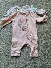 0-3 Set of 2 Minnie And Friends Footless Sleepsuits. Worn But Good Condition Baby Bodysuit price