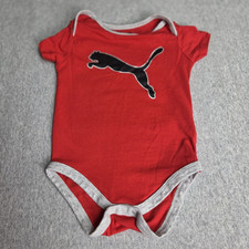 PUMA Baby One Piece Bodysuit 3-6M 100% Cotton Knit Red Black Logo Baby Bodysuit price