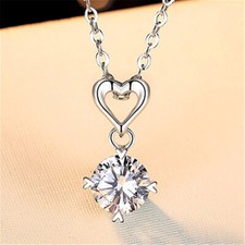 Crystal Love Heart Pendant 925 Sterling Silver Necklace Women Jewellery Gift UK Silver Necklace price