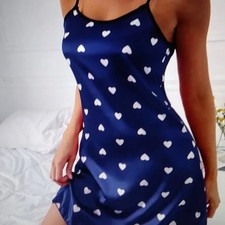 Navy Blue White Hearts Night Gown XL Dressing Gown price