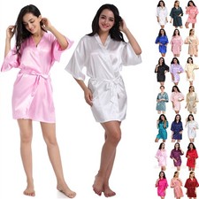 UK Plain Satin Silk Robe Wedding Bridesmaid Kimono Dressing Gown Sleepwear S-3XL Dressing Gown price