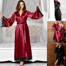Womens Sexy Satin Silk Nightwear Lace Long Bride Kimono Robe Night Dressing Gown Dressing Gown price