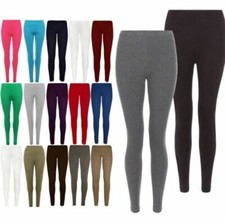 Leggings Cotton Plain Full Length Black UK Size 6 - 30 Womens Ladies Girls Leggings price