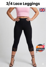 WOMEN LADIES CAPRI SOFT 3/4 CROPPED LACE TRIM LEGGINGS STRETCHY PANTS SUMMER 16 Leggings price