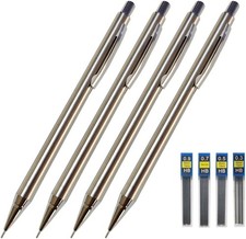 MROOFUL 4PCS Mechanic Pencil Set 0.3/0.5/0.7/0.9mm Lead Metal Silver Thin Holde Pencil Lead (Thin) price
