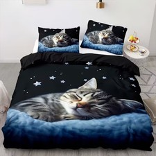Sleeping Cat Kitten Anmal Bedding Set Doona Quilt Duvet Cover Pillowcase Bedding Set / Sleep Set price