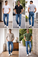 Men’s Regular Straight Fit Blue Denim Jeans Cotton Casual Trousers Men's Jeans / Denim Trousers price