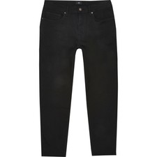 River Island Mens Jeans Big & Tall Black Tapered Cropped Denim Pants Trousers Men's Jeans / Denim Trousers price