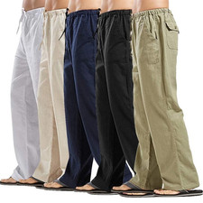 Mens Cotton Linen Summer Beach Loose Pants Elasticated Drawstring Trousers S-5XL Men's Trousers price