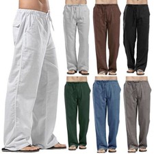 Mens Drawstring Casual Linen Baggy Pants Loose Straight Beach Long Trousers Men's Trousers price