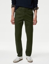 Marks & Spencer Mens Cotton Chino Trousers in Dark Khaki - M&S Men's Trousers price