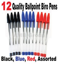 12 HIGH QUALITY BALLPOINT BIRO PENS. BLACK, BLUE, RED, ASSORTED AVAILABLE MEDIUM Ballpoint Pen price