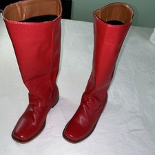 Red Leather Knee-High Zip Boots Women's US 3 Square Toe Block Heel Solid Ladies' Boots price