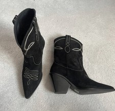 Ladies River Island black leather suede ankle cowboy western style boots size 6 Ladies' Boots price