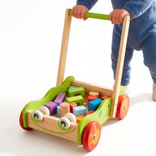 Wooden Baby Walker Push Along Cart with 20 Bricks Toddler Activity Learning Toy Infant Walker price