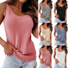Womens Sleeveless Vest Tank Tops Cami Casual Loose Fit Ladies Shirts Tee SIZE UK Women's Vests price