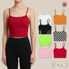 WOMENS PLAIN STRAPPY CAMI BASIC BRALET GYM SPORTS RUNNING CROP BRA VEST TOP Women's Vests price