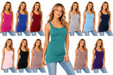 WOMENS SCOOP NECK SLEEVELESS LADIES LONG STRETCH PLAIN VEST STRAPPY T-SHIRT TOP Women's Vests price