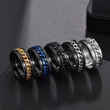 Anti Anxiety Spinner Fidget Rotating Cuban Men Women Silver Stainless Steel Ring Fashion Ring price