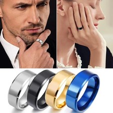 Mens 8mm Stainless Steel Wedding Band Ring Cool Simple Engagement Gift UK Fashion Ring price