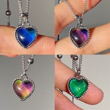 Women Heart Mood Pendant Necklace Color Change With Emotion Temperature Gift Coloured Stone Necklace price
