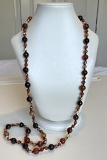 Vintage Carnelian & Banded Agate Bead Necklace 90cm Endless Hand Knotted 10mm Coloured Stone Necklace price