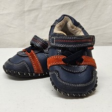 pediped First Walker Shoes Kids 6-12M Navy Blue Orange Leather Hook Loop Sporty Unisex Kids' First Walker Shoes price