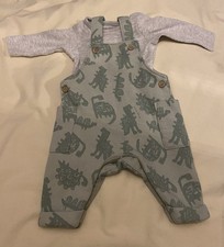 Newborn Dino Bundle : Green Dino Dungarees, Zip Up Dino All In 1 &  Grey Vest Baby Waistcoat price