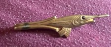 Vintage Anson Swordfish Red Rhinestone Eye Tie Bar Clip Gold Tone Tie Pin price