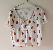 Primark Cares Women’s L Cotton Jersey Teddy Bear Print V-Neck Pyjama Top Women's Pyjamas price