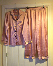 Women's Pink Satin Collared Button-Up Long Sleeve Pyjama Set Size L Women's Pyjamas price
