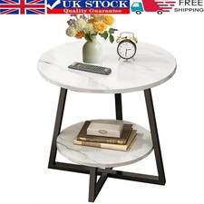 Round 2 Tier Coffee Table Side Table White Marble Effect End Table Living Room Coffee Table price