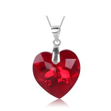 925  Silver Necklace Made With Swarovski Crystal 18 mm Heart RED Aurora Borealis Swarovski Necklace price