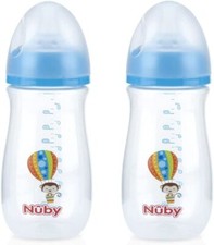 2 x Nuby 270ml Anti Colic Baby Bottle, Slow Flow Straw Nipple - 0+ Months, Clear Bottle Teat price
