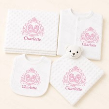 Baby Girls Sleepsuit Blanket Personalised Embroidered Coming Home Set Pink Crest Baby Coming Home Set price