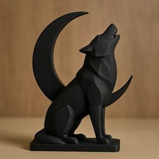 Howling Wolf Moon Statue - 3D Printed Black PLA - Home Decor Figurine Ornament Decorative Figurine price