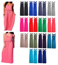 Women ladies Maxi Dress Jersey Puffball Toga Balloon Racer Back Vest Dress UK Dress price