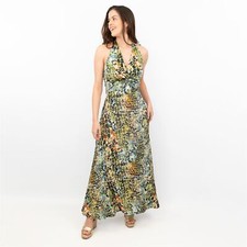 Karen Millen Womens Dress Animal Print Halter Neck Green Maxi Long A-Line Summer Dress price