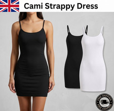 Ladies Strappy Cami Mini Bodycon Vest Tank Top Dress Girls Plus Size Stretchy UK Dress price